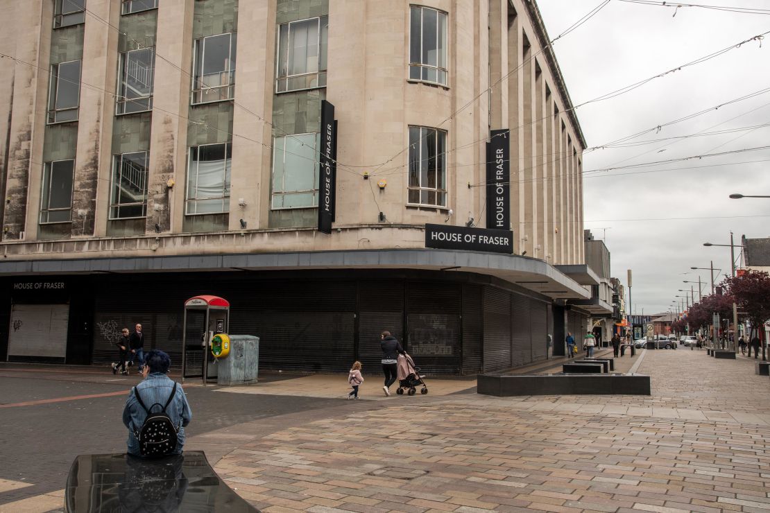 The closed down House of Fraser department store in the town centre of Middlesbrough, UK, on Sunday, June 4, 2023. While the UK isn't alone among western nations to be gripped in recent years by debates about rising crime rates, more than a decade of Conservative austerity policies has eroded visible neighborhood policing and jammed up the criminal justice system. Photographer: Joanne Coates/Bloomberg via Getty Images