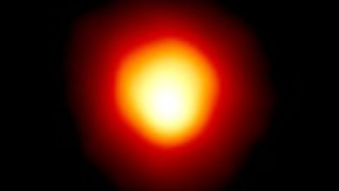 This is the first direct image of a star other than the Sun, made with the Hubble Space Telescope. Called Alpha Orionis, or Betelgeuse, it is a red supergiant star marking the shoulder of the winter constellation Orion the Hunter. The Hubble image reveals a huge ultraviolet atmosphere with a mysterious hot spot on the stellar behemoth's surface. The enormous bright spot, which is many hundreds times the diameter of Sun, is at least 2, 000 Kelvin degrees hotter than the surface of the star.
