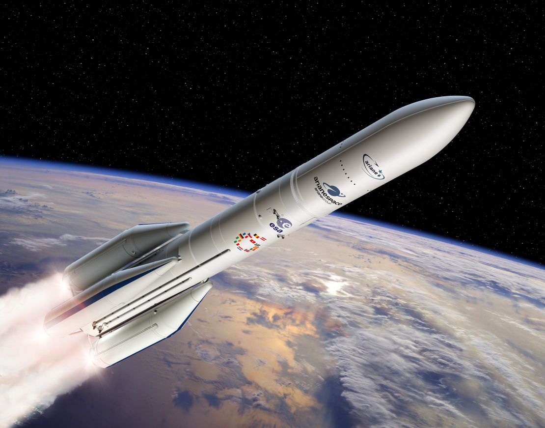 Artist's view of the configuration of Ariane 6 using four boosters (A64).
ESA and European industry are currently developing a new-generation launcher: Ariane 6. This follows the decision taken at the ESA Council meeting at Ministerial level in December 2014, to maintain Europe's leadership in the fast-changing commercial launch service market while responding to the needs of European institutional missions.