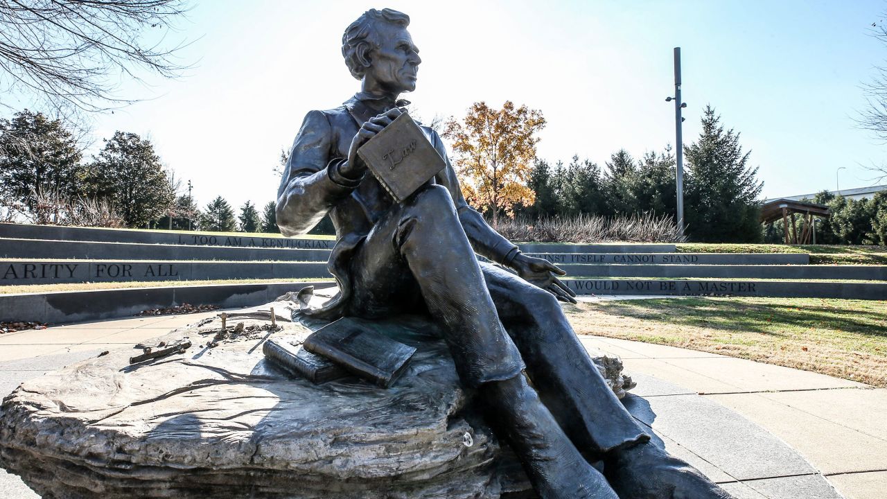 The statue of Abraham Lincoln at Waterfront Park, created by sculptor Ed Hamilton, is now missing the top hat. December 11, 2023