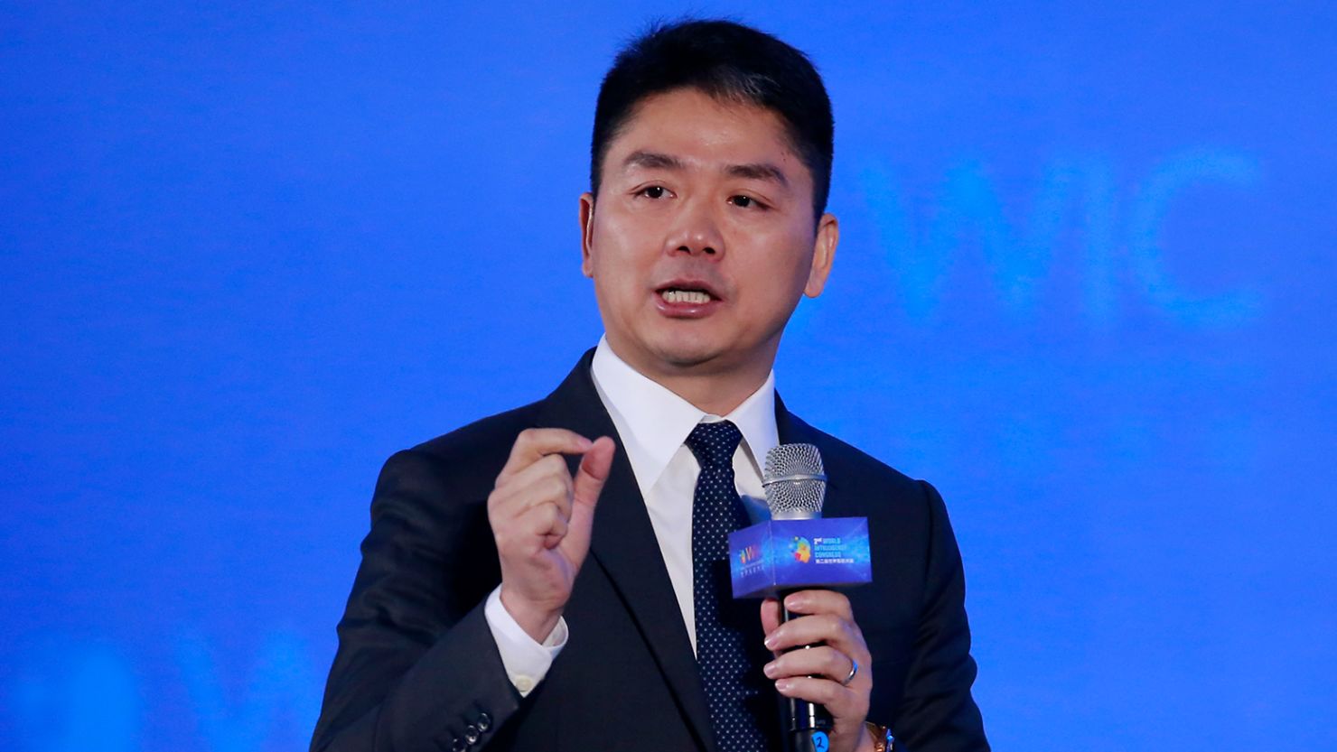 CEO of JD.com Richard Liu Qiangdong delivers a speech during the 2nd World Intelligence Congress (WIC 2018) at Tianjin Meijiang Convention and Exhibition Center on May 16, 2018 in Tianjin, China.