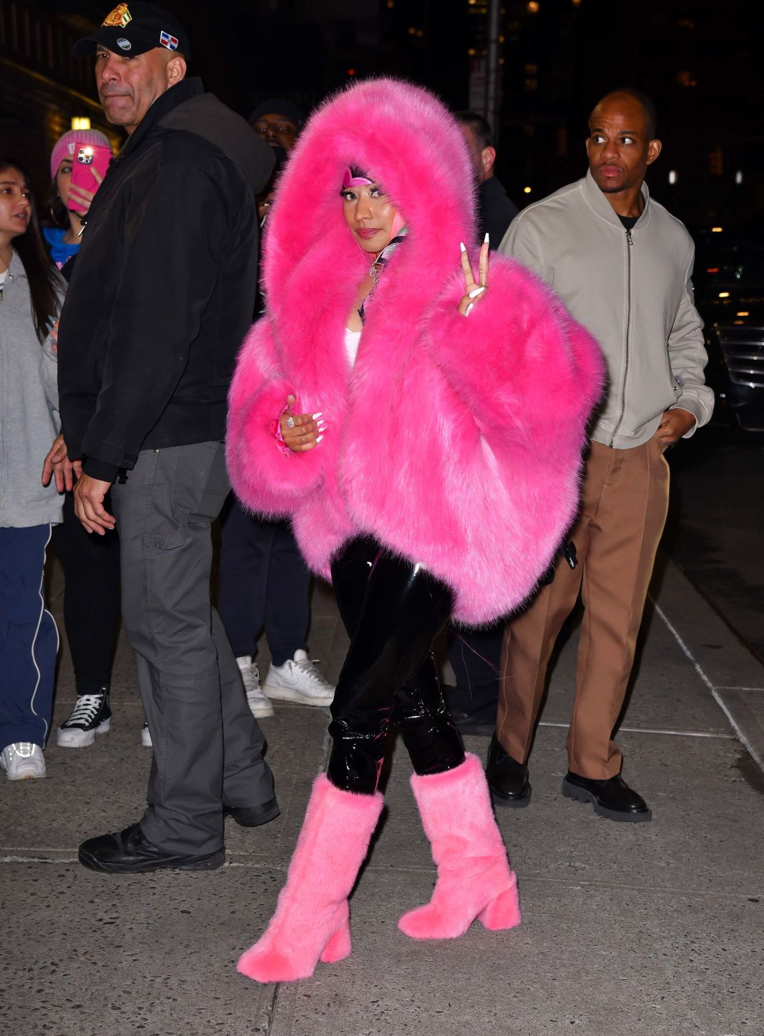 NEW YORK, NEW YORK - DECEMBER 11:  Nicki Minaj arrives at 'The Late Show With Stephen Colbert' at the Ed Sullivan Theater on December 11, 2023 in New York City. (Photo by James Devaney/GC Images)