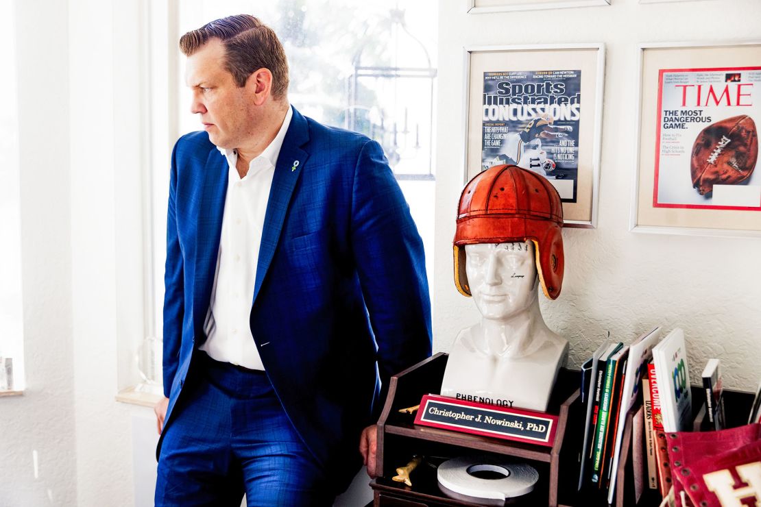 BOYNTON BEACH, FL - JANUARY, 30:  Dr. Chris Nowinski in his home office in Boynton Beach, FL on Monday, Jan. 30, 2023. Nowinski is the nation's foremost CTE expert, and his former roommate and football teammate at Harvard, Chris Eitzmann died at 44 about a year ago of CTE. (Photo by Scott McIntyre/For The Washington Post via Getty Images)