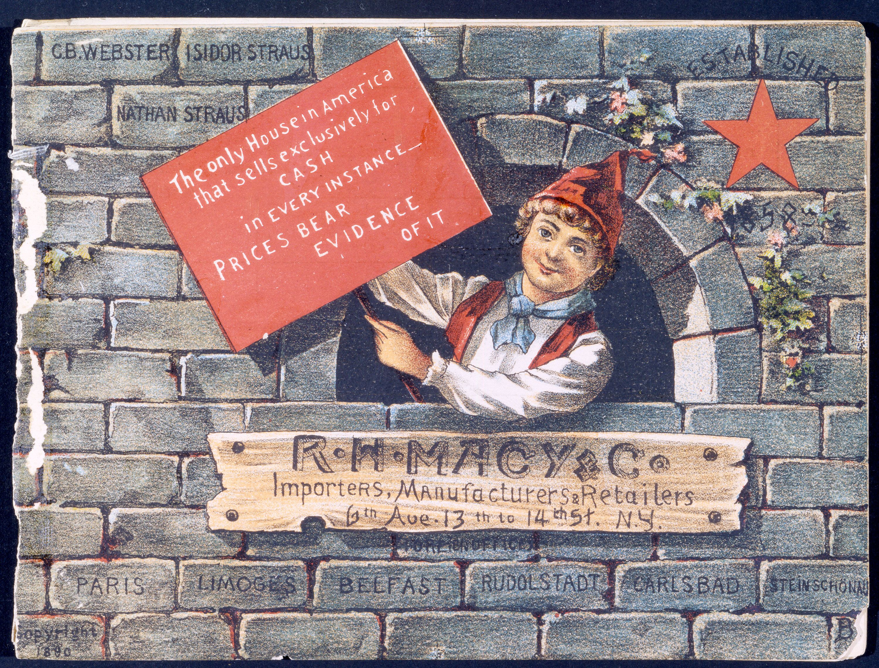 The front cover of a Macy's catalog in 1890.