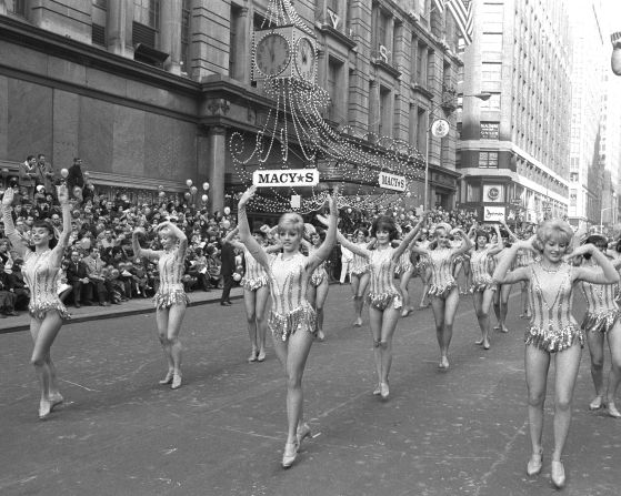 The Radio City Rockettes march in the Macy's Thanksgiving Day Parade in 1966.