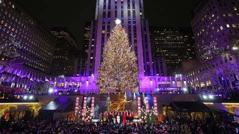 The Rockefeller Center Christmas tree is lit on Wednesday, Nov. 29, 2023, in New York. (Photo by Charles Sykes/Invision/AP)