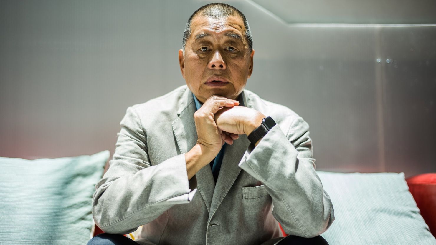 In this picture taken on June 16, 2020, millionaire media tycoon Jimmy Lai, 72, poses during an interview with AFP at the Next Digital offices in Hong Kong. - Lai knows his support for Hong Kong's pro-democracy protests could soon land him behind bars, but the proudly self-described "troublemaker" says he has no regrets. (Photo by Anthony WALLACE / AFP) (Photo by ANTHONY WALLACE/AFP via Getty Images)