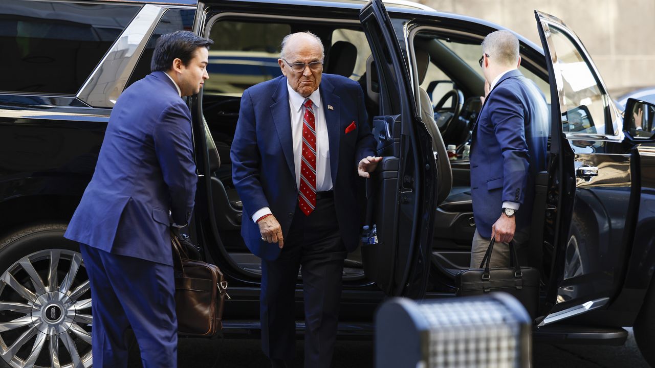 WASHINGTON, DC - DECEMBER 14: Rudy Giuliani, the former personal lawyer for former U.S. President Donald Trump, arrives at the E. Barrett Prettyman U.S. District Courthouse on December 14, 2023 in Washington, DC. Guiliani is expected to give testimony today in the defamation jury trial brought by Fulton County election workers Ruby Freeman and Shane Moss.  (Photo by Anna Moneymaker/Getty Images)