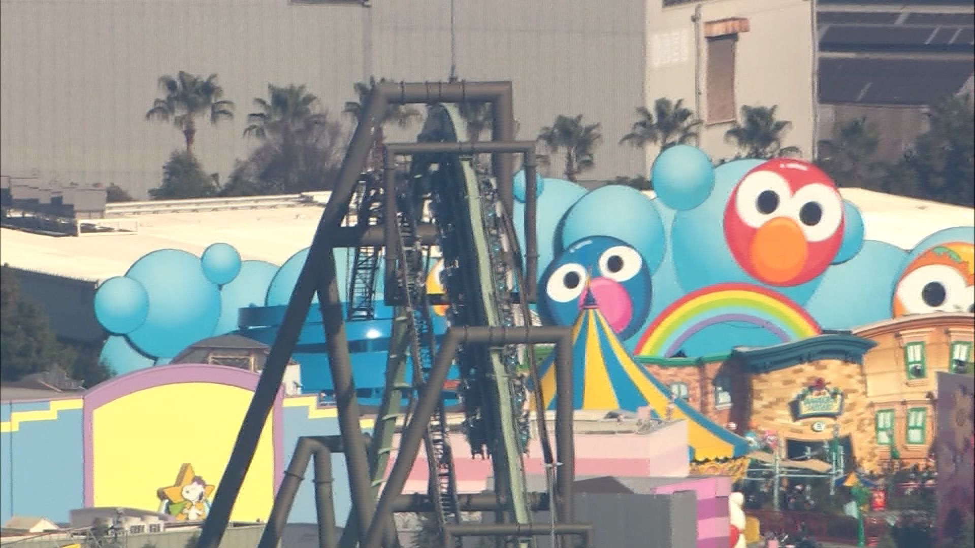 Giant stuffed animals test ride roller coasters while theme parks are closed