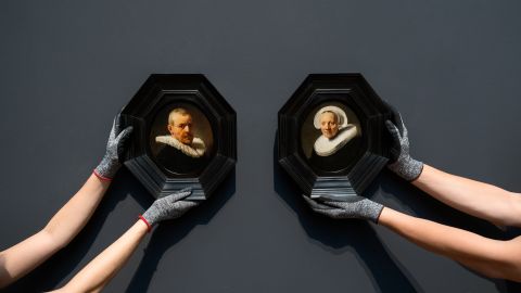 The two rediscovered Rembrandt portraits pictured at the Rijksmuseum in Amsterdam, the Netherlands.