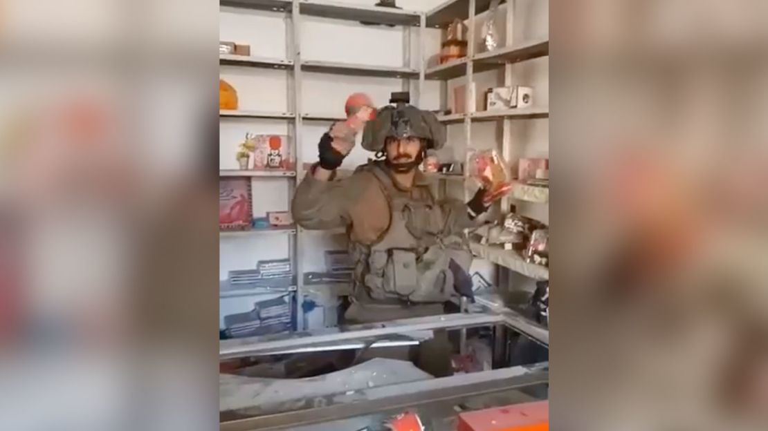 A video posted online shows an Israeli soldier is seen smashing merchandise in a shop in Gaza.