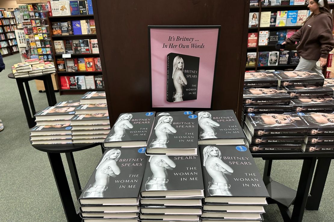 Britney Spears' memoir "The Woman in Me" is seen at a Barnes & Noble bookstore in Clifton, N.J., on Thursday, Nov. 2, 2023. The book has sold 1.1 million copies through its first week. Spears says in a statement Wednesday that she poured her "heart and soul" in the book and that she is grateful to fans for "their unwavering support."