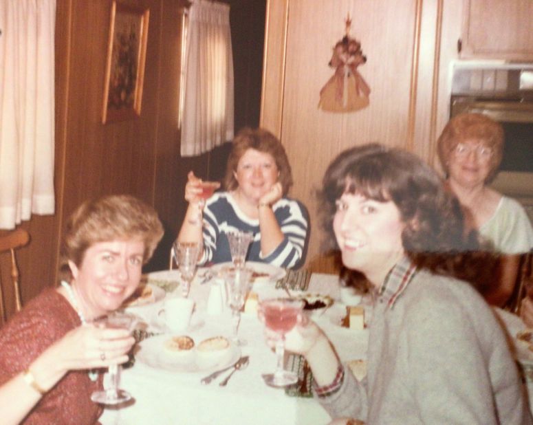 <strong>Hanging out together:</strong> Here's the friends pictured along with their friend Vickie (front left) and Debbie's mom, Millie (back right) on Superbowl Sunday in 1984. "Millie kind of adopted me. I used to tell everybody she was my California mother," says Cathy.