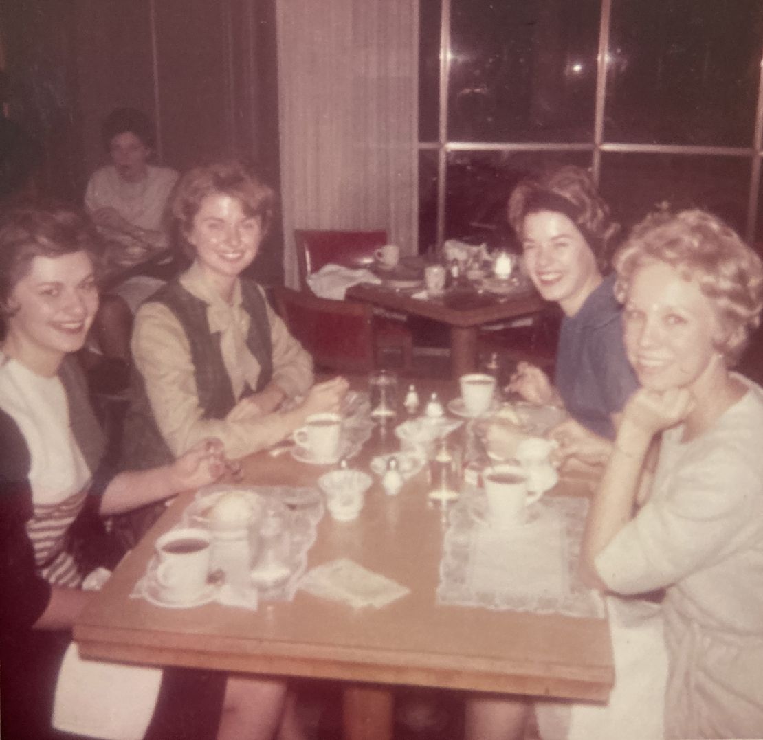 Jerilyn, back left, loved hanging out with her fellow flight attendants when they were off duty.