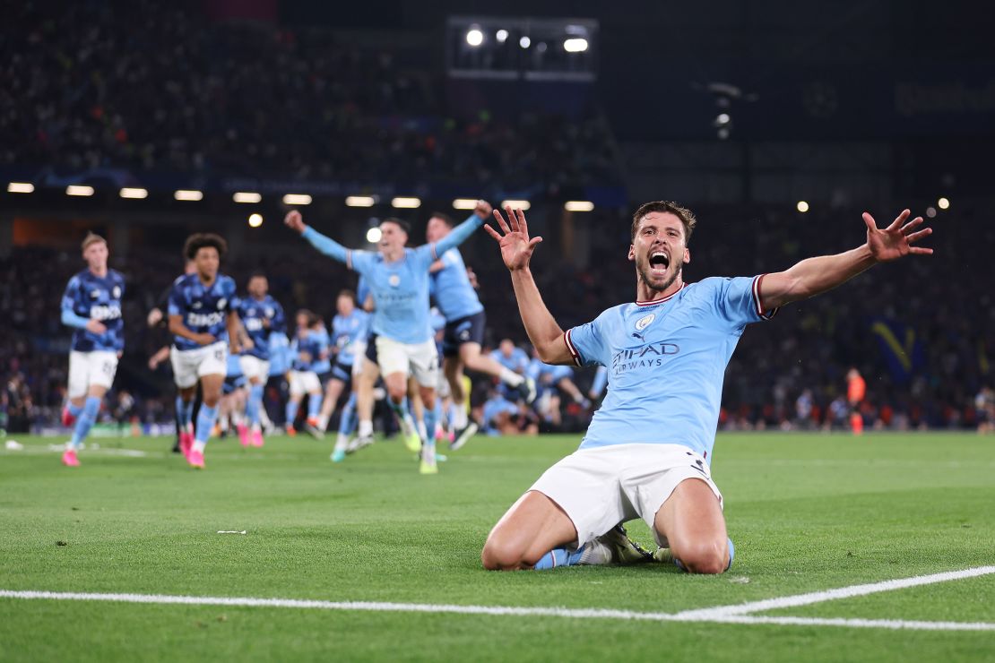 ISTANBUL, TURKEY - JUNE 10: Ruben Dias of Manchester City celebrates after the team's victory during the UEFA Champions League 2022/23 final match between FC Internazionale and Manchester City FC at Ataturk Olympic Stadium on June 10, 2023 in Istanbul, Turkey. (Photo by Catherine Ivill/Getty Images)