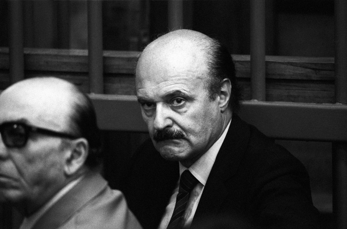Chairman of Banco Ambrosiano Roberto Calvi taking part in the trial against him. Milan, 1980s (Photo by Adriano Alecchi/Mondadori via Getty Images)