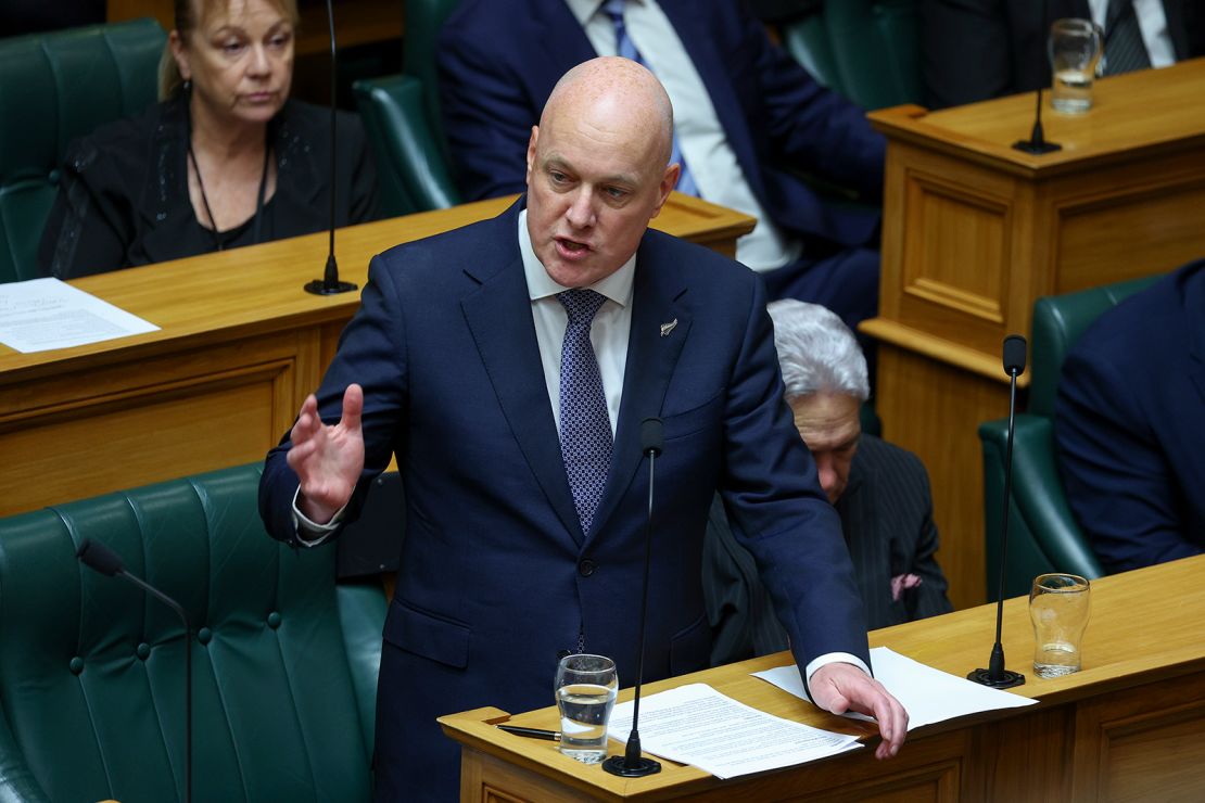 Prime Minister Christopher Luxon speaks in the house following the State Opening of Parliament on December 06, 2023 in Wellington, New Zealand.