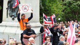 Protestors look on during an anti-tobacco protest at Parliament on December 13, 2023 in Wellington, New Zealand.