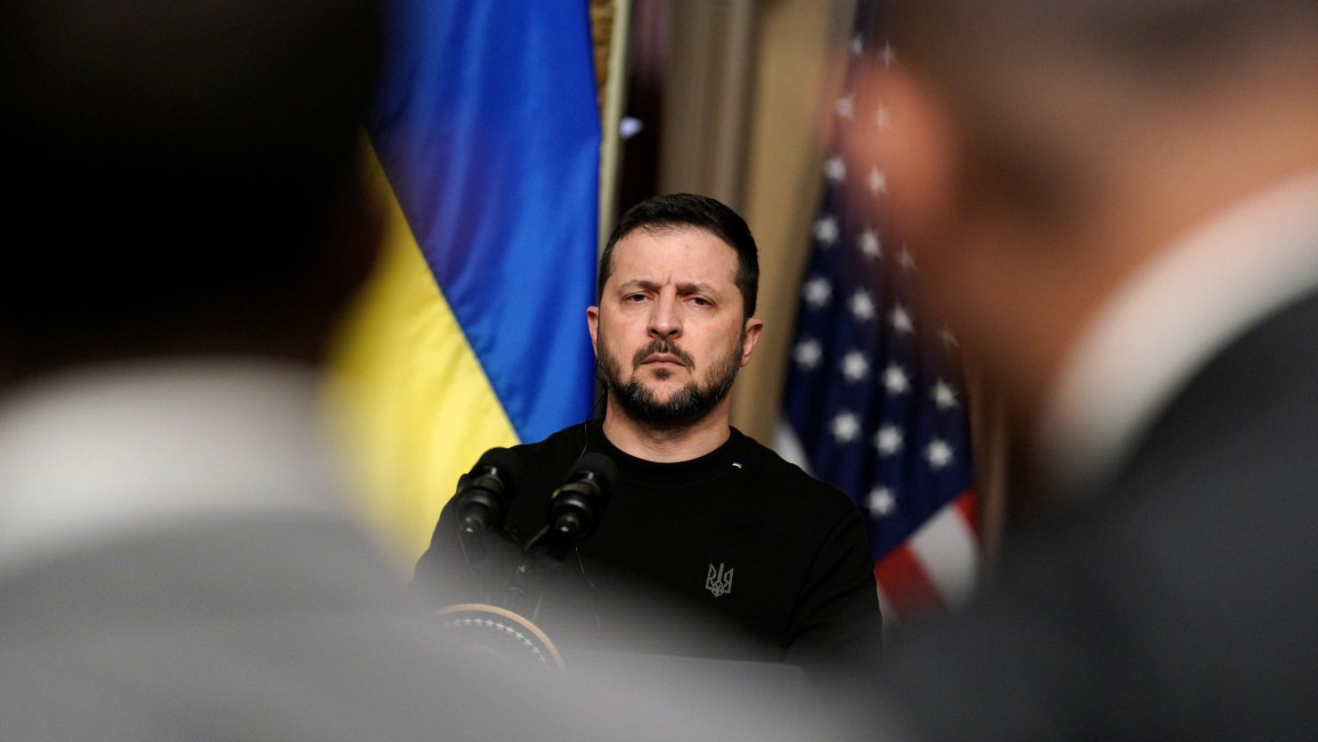Mandatory Credit: Photo by Yuri Gripas/UPI/Shutterstock (14255310i)
Ukrainian President Volodymyr Zelensky is seen during a joint press conference with US President Joe Biden after their meeting at the White House in Washington, DC on Tuesday, December 12, 2023.
USA-Ukraine press conefdrence in Washington, District of Columbia, United States - 12 Dec 2023