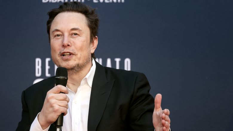 Elon Musk, chief executive officer of Tesla Inc., speaks at the Atreju convention in Rome, Italy, on Saturday, Dec. 16, 2023.