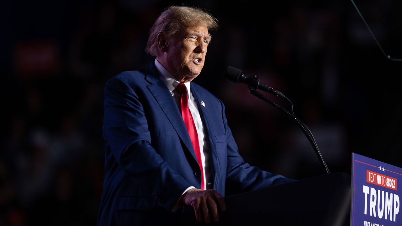 DURHAM, NEW HAMPSHIRE - DECEMBER 16: Republican presidential candidate, former President Donald Trump speaks during a campaign event at the Whittemore Center Arena on December 16, 2023 in Durham, New Hampshire. Trump is campaigning ahead of the New Hampshire primary on January 23. (Photo by Scott Eisen/Getty Images)