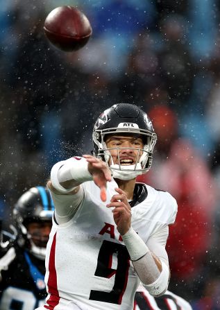 Atlanta Falcons quarterback Desmond Ridder throws the ball during the first half on December 17.  The Carolina Panthers beat the Falcons 9-7.