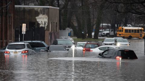 Cars were left stranded in flood waters on River St in Paterson, NJ on Monday Dec. 18, 2023.