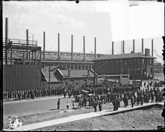 Workers strike outside the US Steel plant in Gary, Indiana, in 1919.