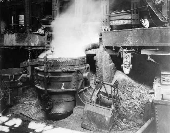An open hearth furnace is seen at a US Steel plant in Duquesne, Pennsylvania, in 1936.