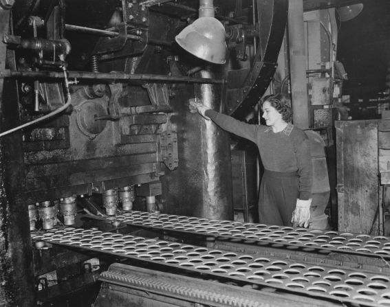 During World War II, US Steel played a critical role in the Allied forces' war efforts. Here, Irma Engstom operates a punch machine in Gary, Indiana, that cut steel discs for 75mm shell cases.