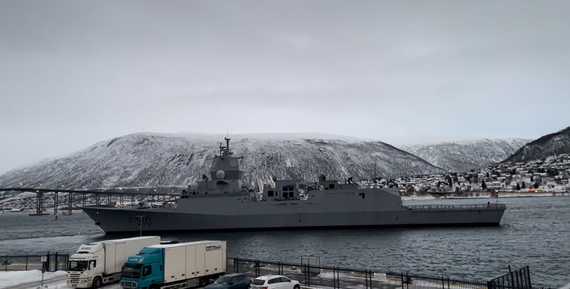 Norwegian Navy frigate in the harbor at Tromso