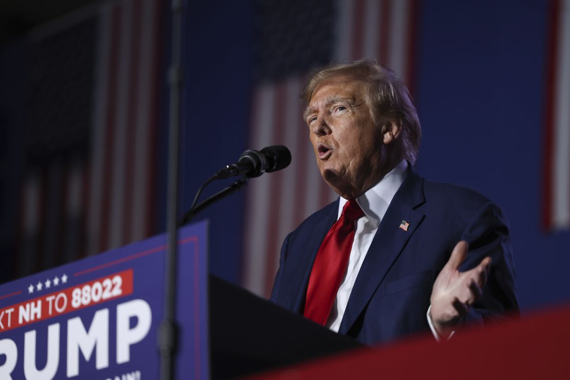 Former President Donald Trump speaks at a campaign rally Saturday Dec. 16, 2023, in Durham, N.H. (AP Photo/Reba Saldanha)