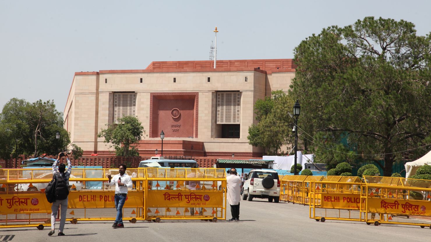 NEW DELHI, INDIA  MAY 27: India gets a new Parliament Building which will be inaugurated by Prime Minister Narendra Modi, made in the shape of a triangle this will replace the old circular building, seen here on May 27, 2023 at New Delhi, India. Made at a cost of over $250 million the building will have modern facilities. Workers are giving finishing touches to the building and its exterior. (Photo by Pallava Bagla/Getty Images)