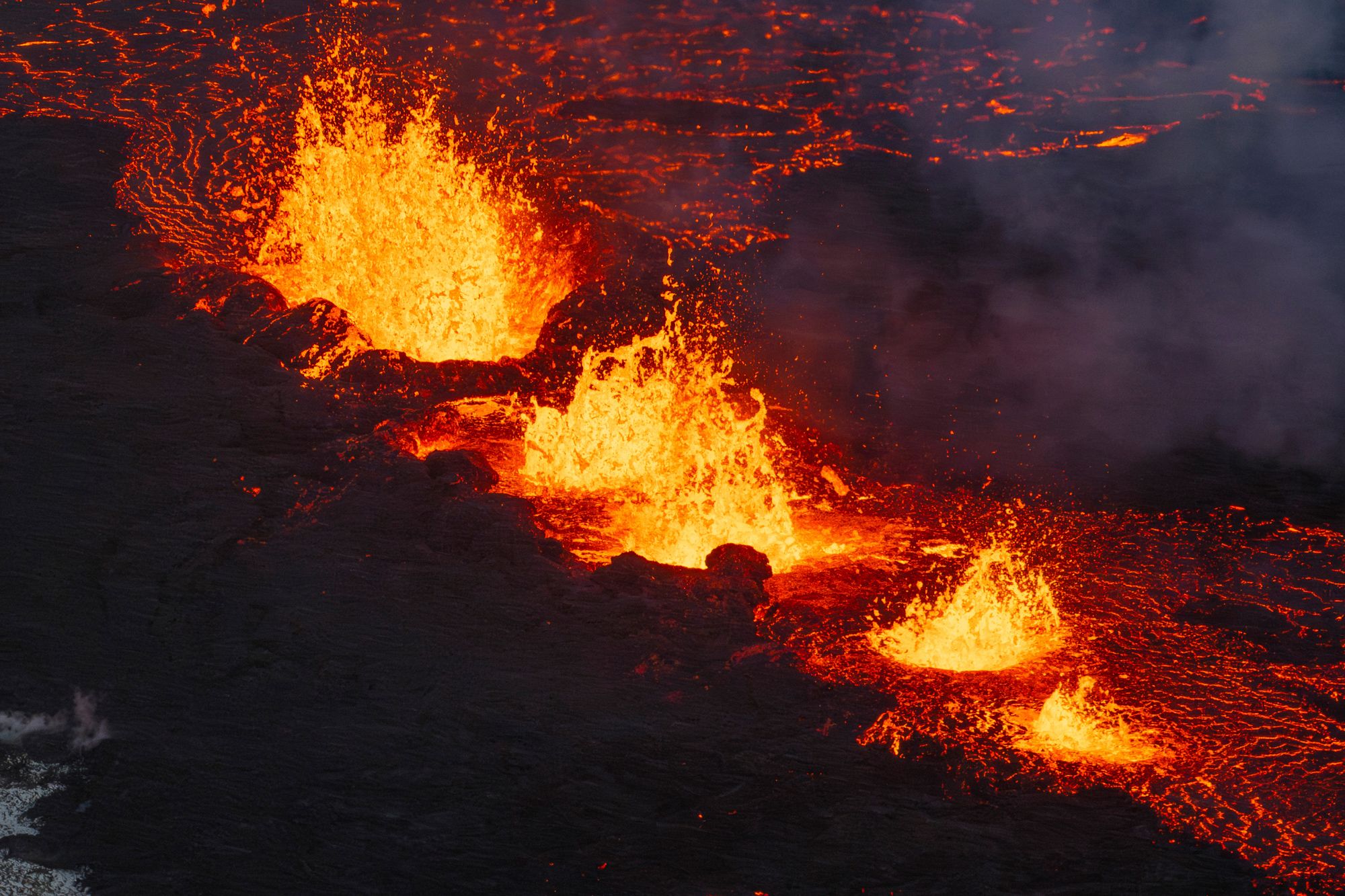 A close-up of the southern active segment of the original fissure of an active volcano in Grindavik on December 19.