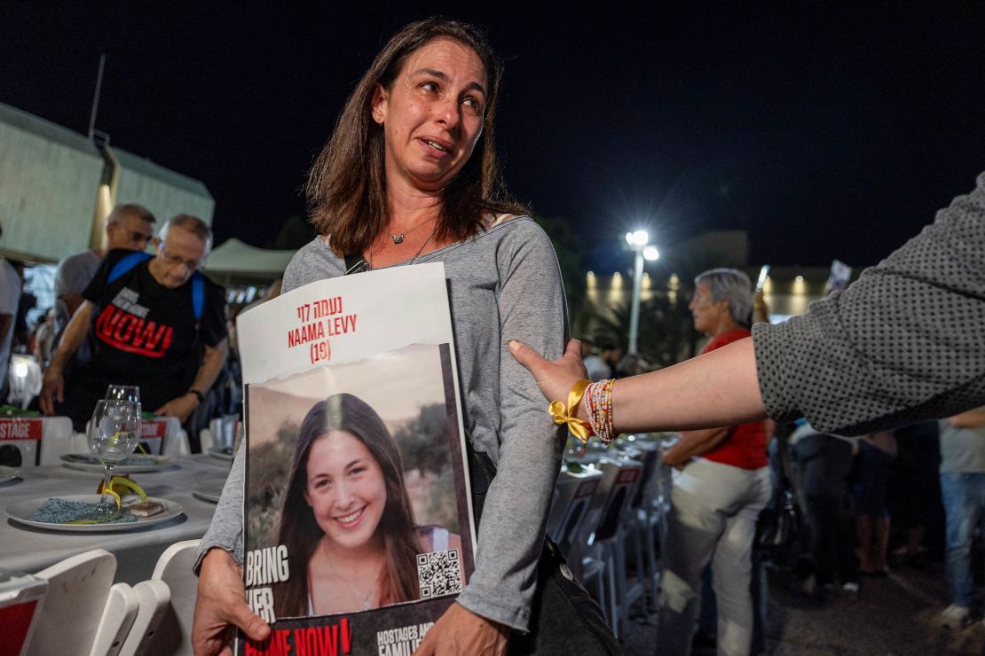 Dr. Ayelet Levy Shachar, mother of Naama Levy (19) who was abducted by Hamas during the October 7 attacks, attends a demonstration demanding their immediate release, in Tel Aviv, Israel November 4, 2023 REUTERS/Evelyn Hockstein