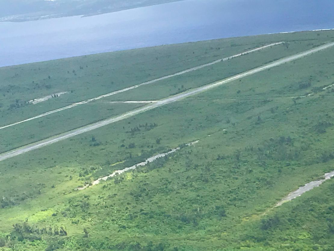 Runways last used in World War II are still visible at North Field on Tinian island in January 2020. This nearby island of Saipan is visible at the top.