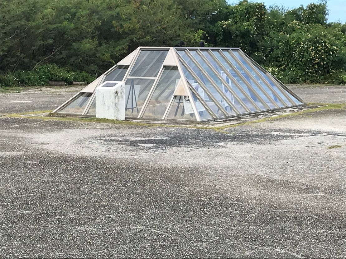 An enclosure covers the pit at North Field, Tinian, from which an atomic bomb was loaded on a B-29 bomber for the bombing of Hiroshima in August 1945.