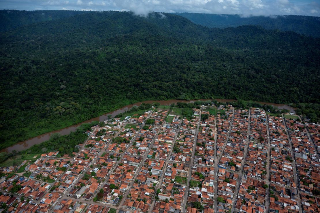 Aerial view of the city of Parauapebas surrounded by Amazon rainforest, in Para state, Brazil on May 17, 2023.