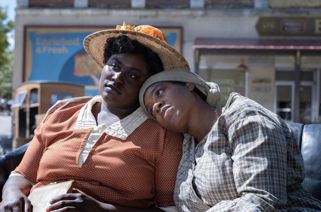 (L-r) DANIELLE BROOKS as Sophia and FANTASIA BARRINO as Celie in Warner Bros. Pictures' bold new take on a classic, "THE COLOR PURPLE," a Warner Bros. Pictures release.