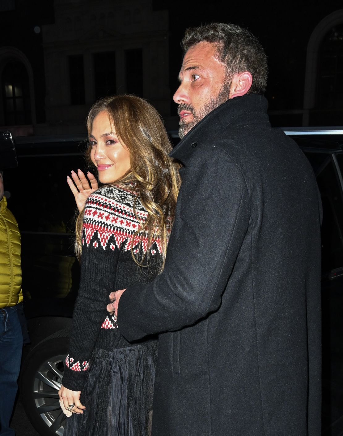 Jennifer Lopez and Ben Affleck leave "The Music Man" at the Winter Garden Theatre on November 25, 2022 in New York City.