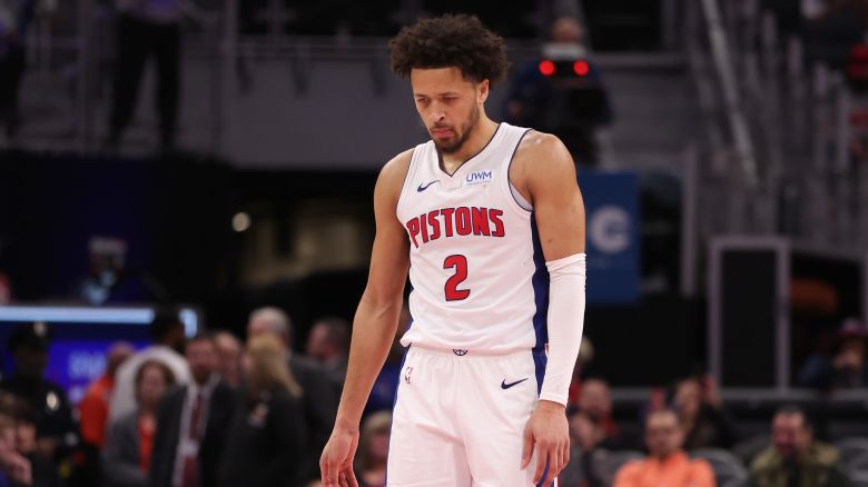 Cade Cunningham #2 of the Detroit Pistons looks on in the fourth quarter on the way to a 119-111 loss to the Utah Jazzat Little Caesars Arena on December 21, 2023 in Detroit, Michigan.