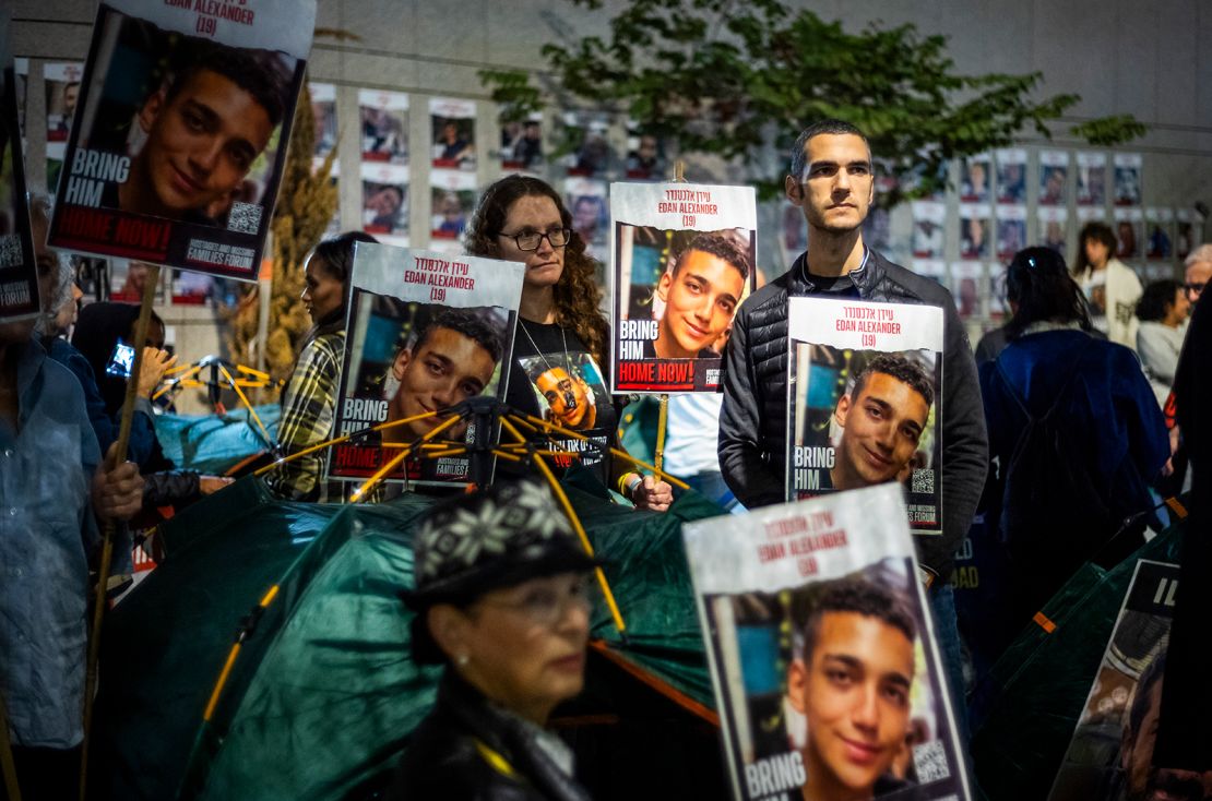 Israelis and family member of the hostage families protest outside Kiriya military base in Tel Aviv, Israel on December 16, 2023, calling on Prime Minister Benjamin Netanyahu to do more to secure the release of the remaining hostages held in Gaza.