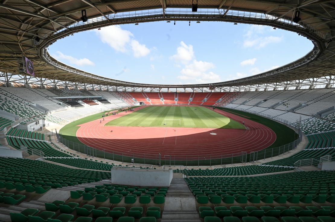 A general view of Stade de la Paix in Bouake on December 7, 2023, during a visit to the 2024 Africa Cup of Nations (CAN) infrastructure by journalists from the international press. After concerns about its level of preparation, Ivory Coast has stepped up the pace for the African Cup of Nations (CAN), which is set to start on January 13, 2024. Having become a leading international competition with 24 qualified teams, the CAN could attract up to 1.5 million visitors, according to the organizers. (Photo by Sia KAMBOU / AFP) (Photo by SIA KAMBOU/AFP via Getty Images)