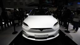 Tesla Model X vehicle is on display during the 5th China International Import Expo (CIIE) at the National Exhibition and Convention Center (Shanghai) on November 5, 2022 in Shanghai, China.