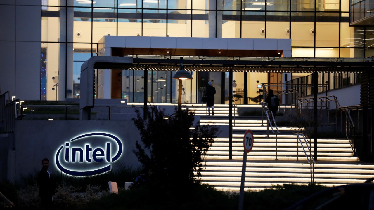U.S. chipmaker Intel Corp's logo is seen at the entrance to their "smart building" in Petah Tikva, near Tel Aviv, Israel December 15, 2019. Picture taken December 15, 2019. REUTERS/Amir Cohen