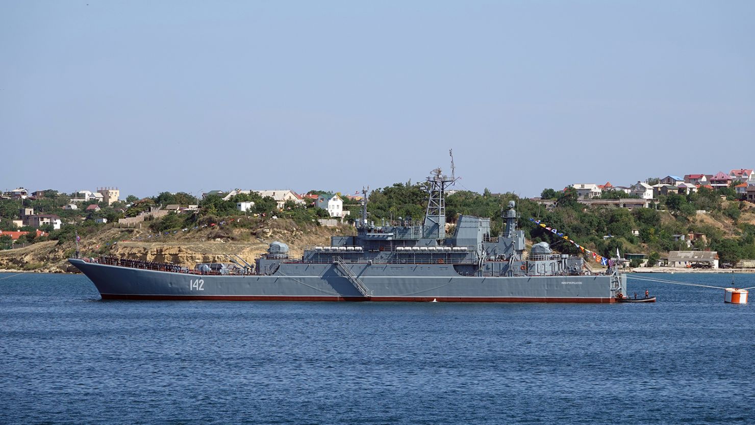 The Russian warship "Novocherkassk" of the Russian Black Sea Fleet is located in front of the port city Sevastopol, Russia on July 27, 2019.