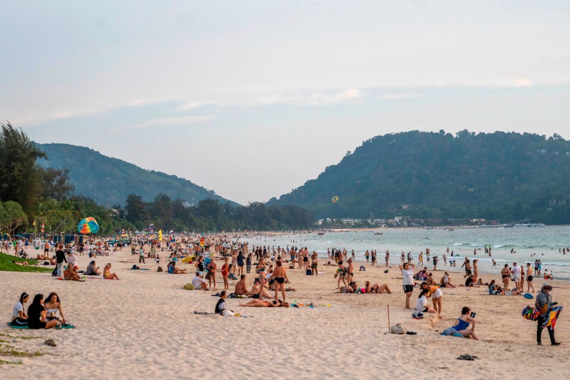 April 6, 2023, Patong, Phuket, Thailand: Large numbers of International tourists crowd Patong beach on the Thai island Phuket, revitalizing the world renowned tourist destinations economy after over 2 years of stagnation due to the Coronavirus pandemic.