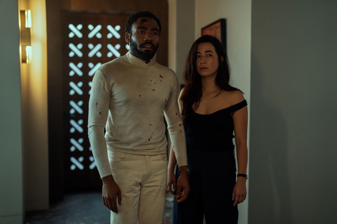 Donald Glover and Maya Erskine in Mr. and Mrs. Smith on Prime Video.