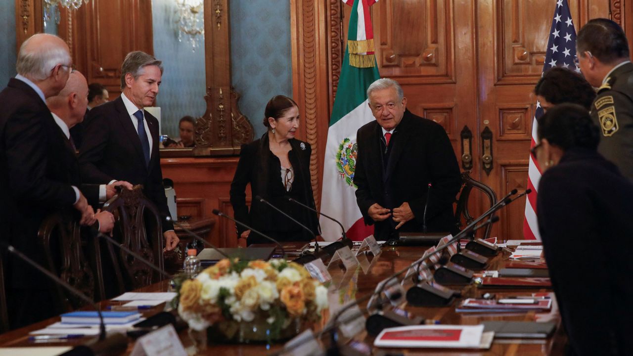 U.S. Secretary of State Antony Blinken attends a meeting with Mexico's President Andres Manuel Lopez Obrador and U.S. Secretary of Homeland Security Alejandro Mayorkas to discuss migration amid concern about increased crossing at the U.S.-Mexico border, in Mexico City, Mexico December 27, 2023. REUTERS/Raquel Cunha
