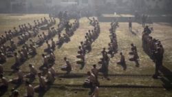 A still from a video appears to show Palestinians detained by the Israel Defense Forces (IDF) in a stadium in northern Gaza.